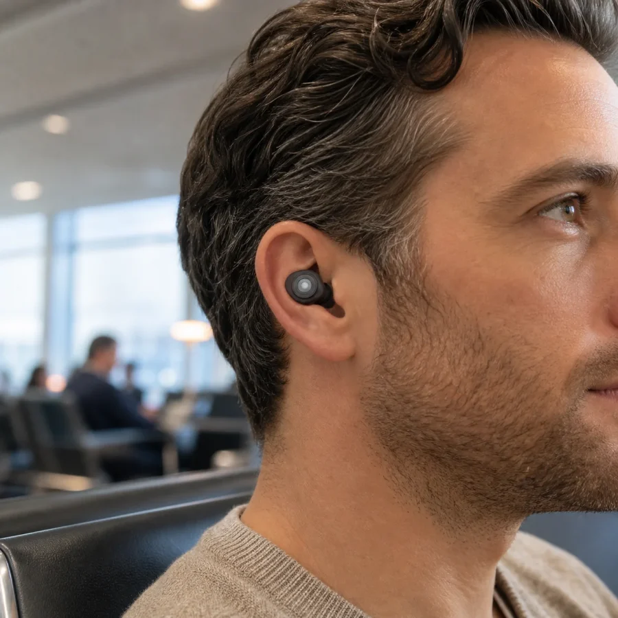 EP220 Soft Silicone Hearing Protection Earplugs being worn
