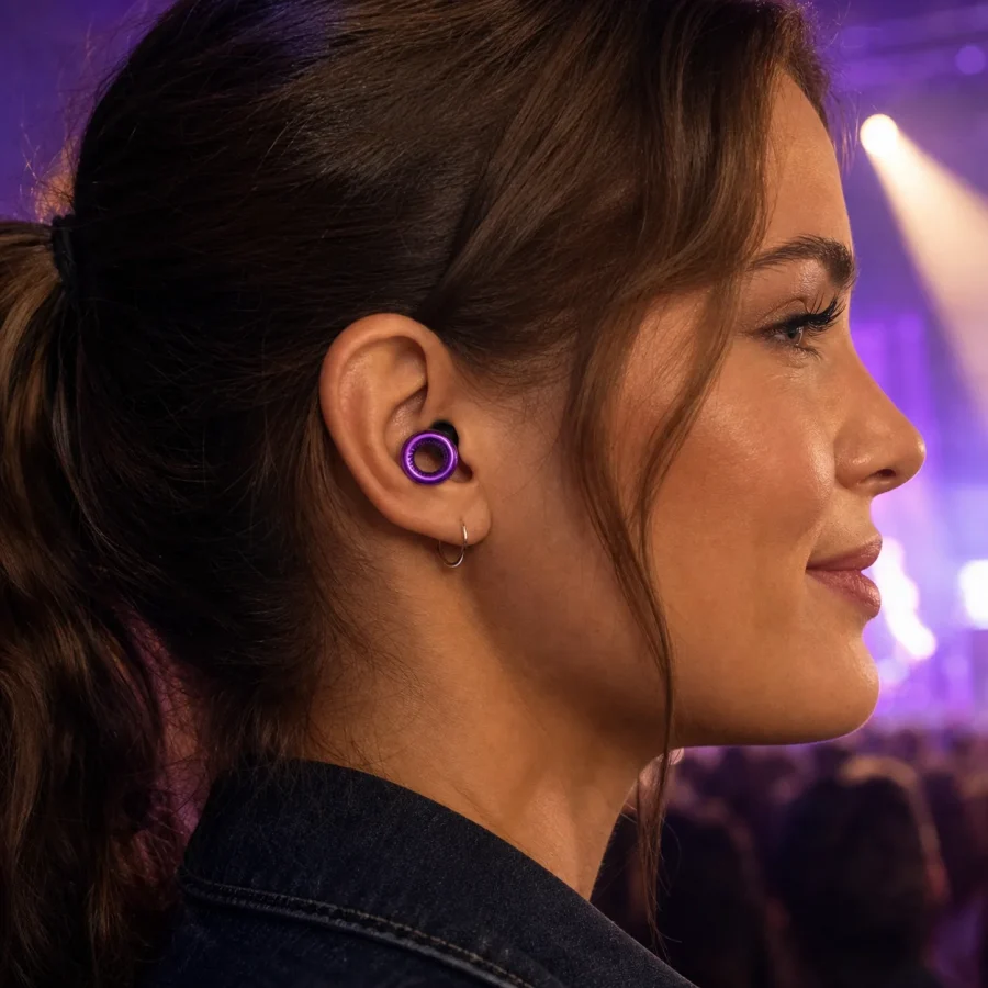Histay Professional Reusable Silicone Earplugs being worn